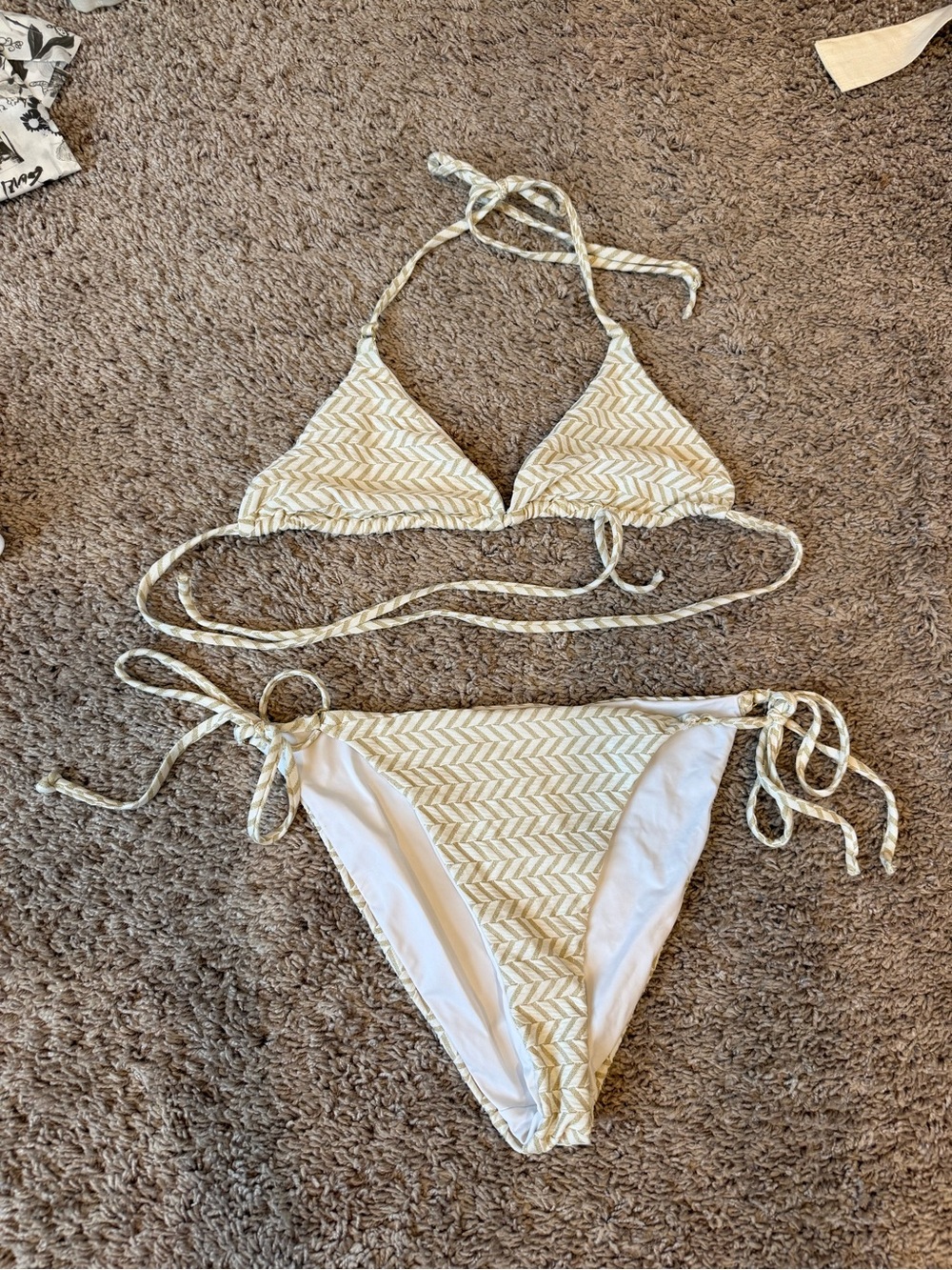 Milly Cream Chevron Tie-Side Bikini Set